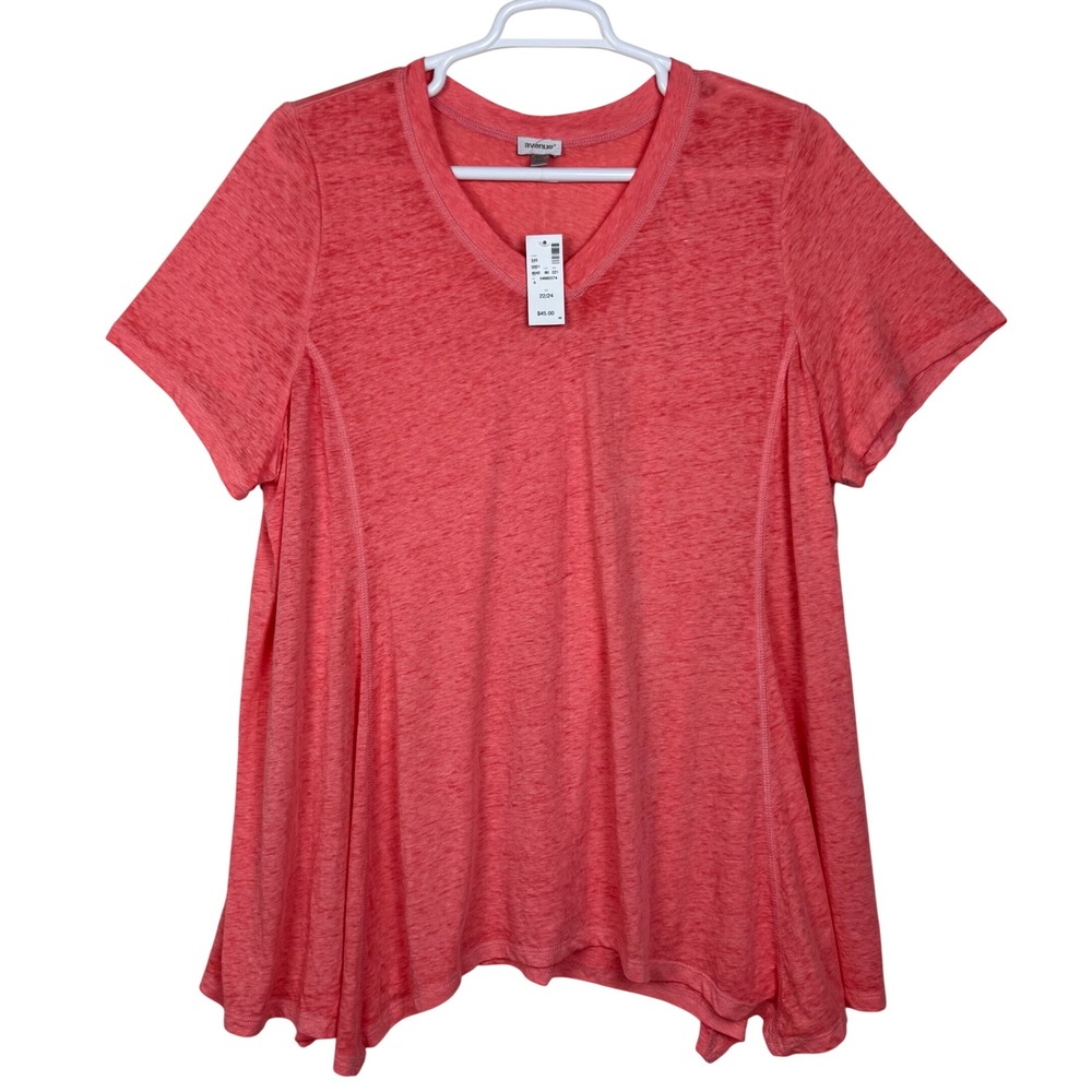 NWT Avenue Sharkbite Swing Hem Slub Knit Tunic Top Plus Size 22/24 Coral Boho